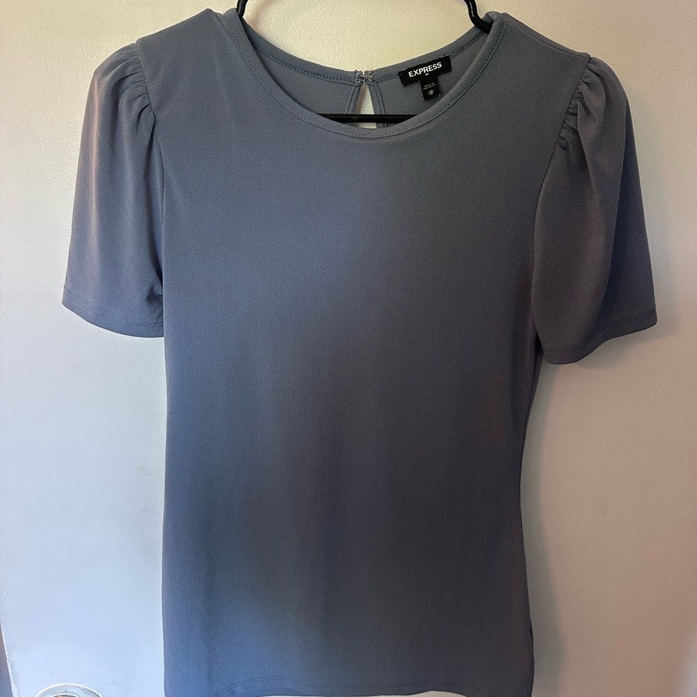 Express Women's Slate Blue Puff Sleeve Tee